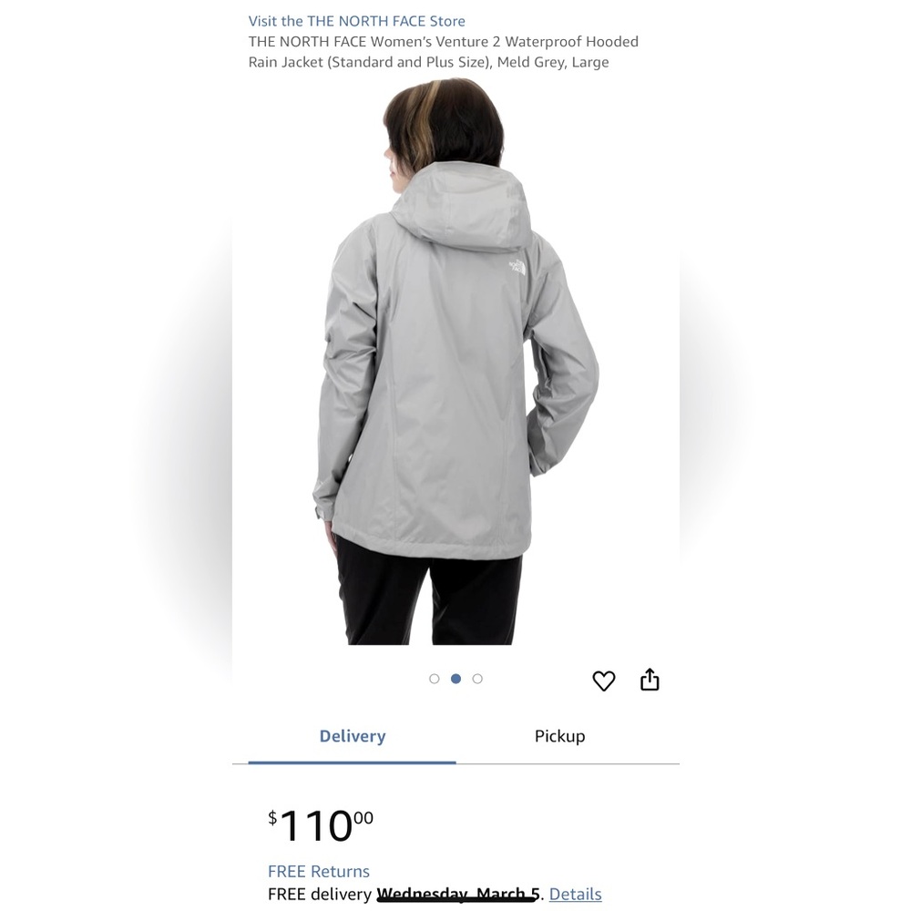The North Face Women's Venture 2 Tin Gray Waterproof Hooded Jacket